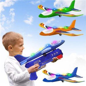 3 Pack Foam Airplane Launcher Toys, 2 Flight Mode Glider Plane, Kids Flying Toy